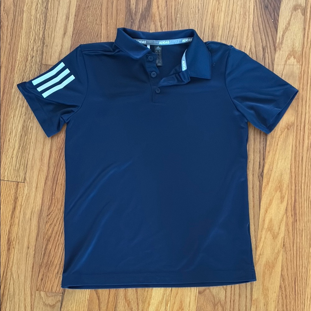 Boys Adidas Navy Polo Shirt with Stripes